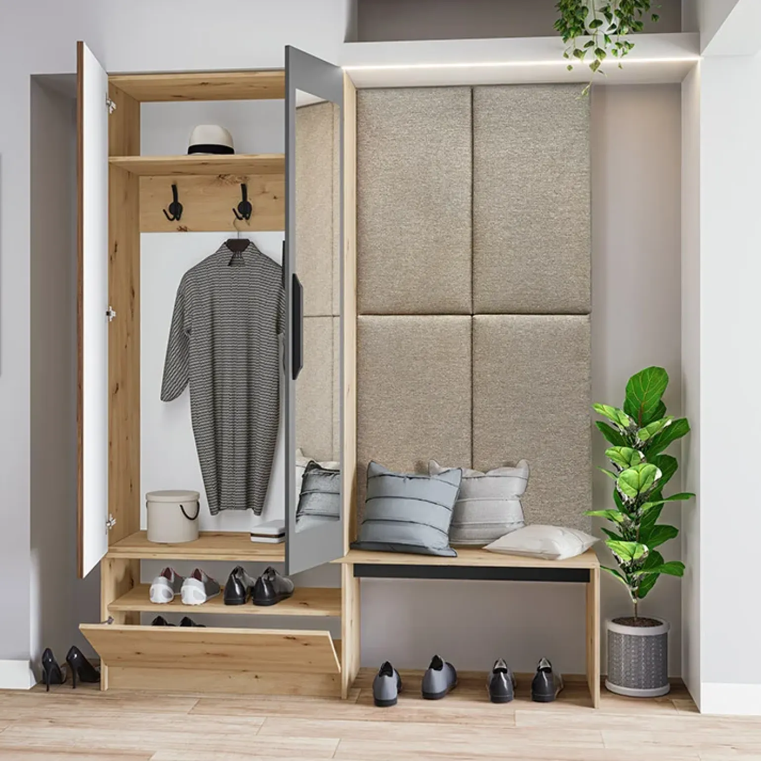 Mobile ingresso 160x202h cm con specchio rovere chiaro Canada
