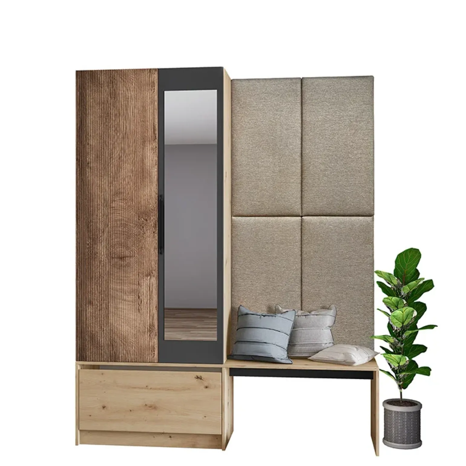 Mobile ingresso 160x202h cm con specchio rovere chiaro Canada