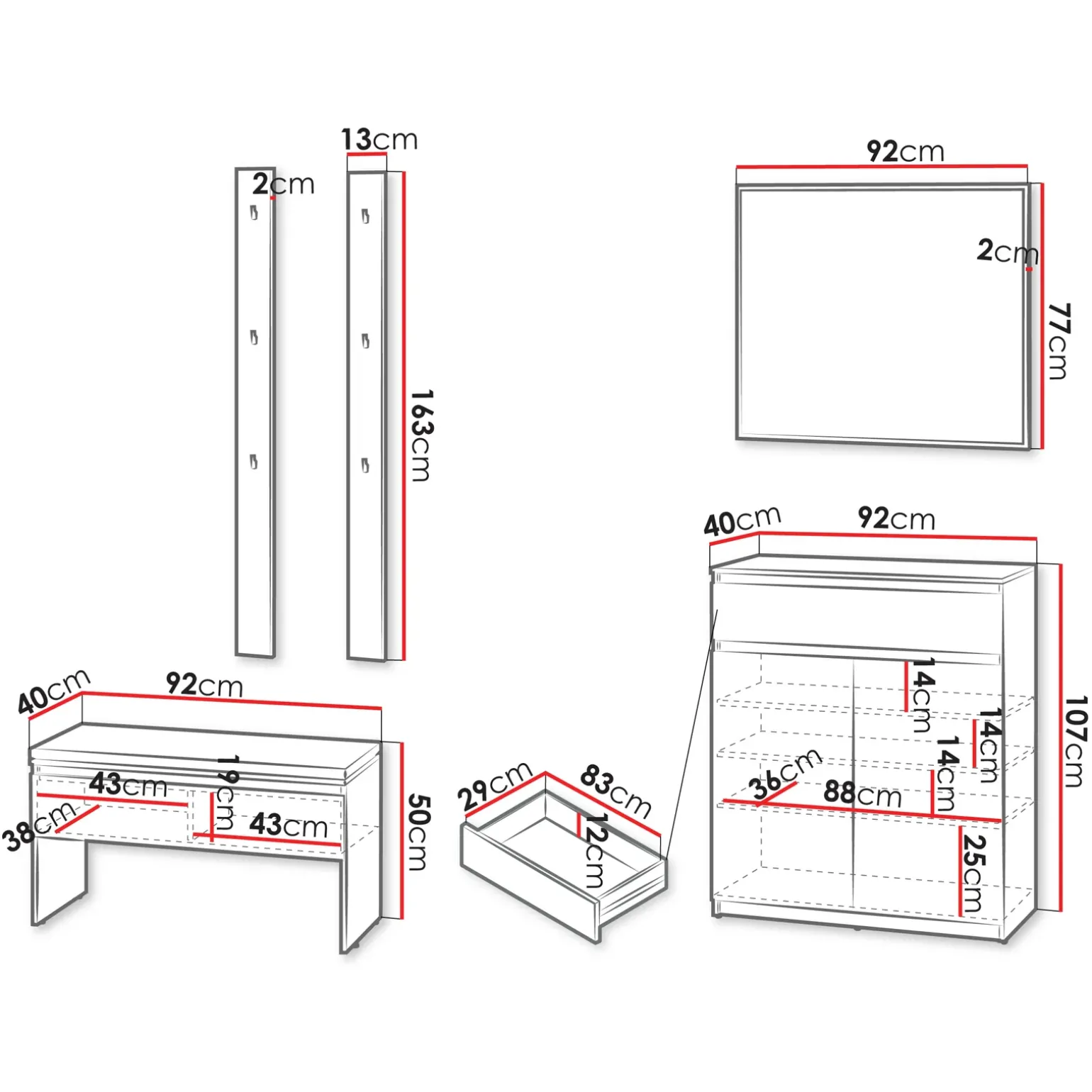 Mobile ingresso 200x230h cm con specchio appendiabiti bianco Accent