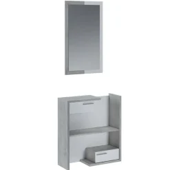 Mobile ingresso 83x190h cm con specchio cemento bianco frassinato Tesla