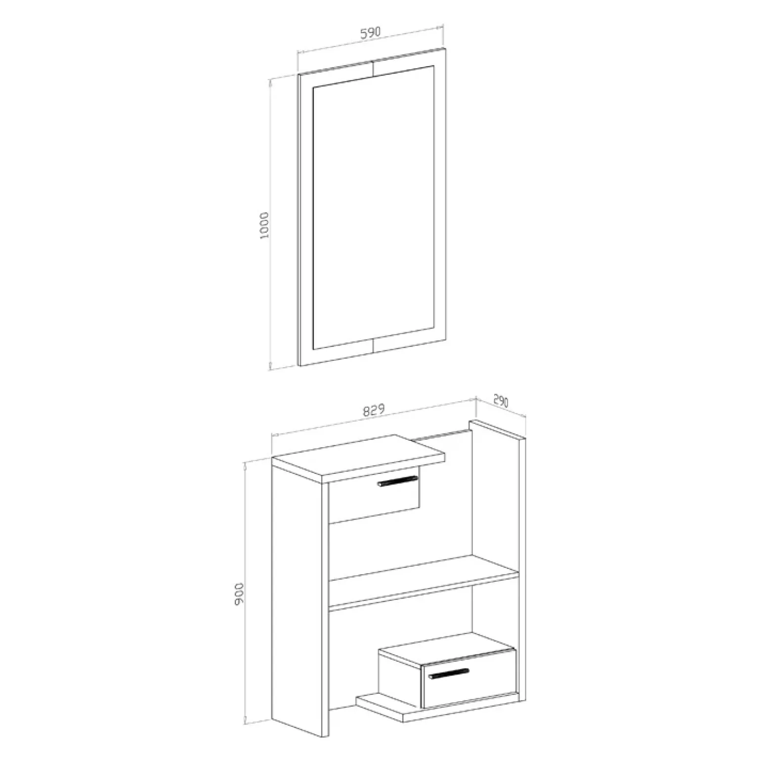 Mobile ingresso 83x190h cm con specchio cemento bianco frassinato Tesla