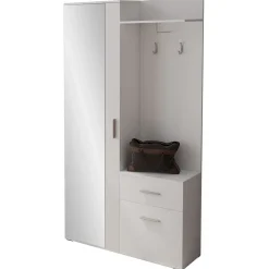 Mobile ingresso 97x195h cm con attaccapanni e specchio bianco Zefira