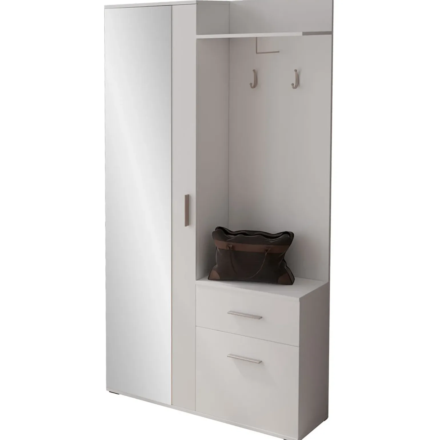 Mobile ingresso 97x195h cm con attaccapanni e specchio bianco Zefira