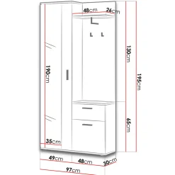 Mobile ingresso 97x195h cm con attaccapanni e specchio bianco Zefira