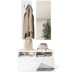 Mobile ingresso 91x189h cm design moderno bianco lucido specchio Olimpo