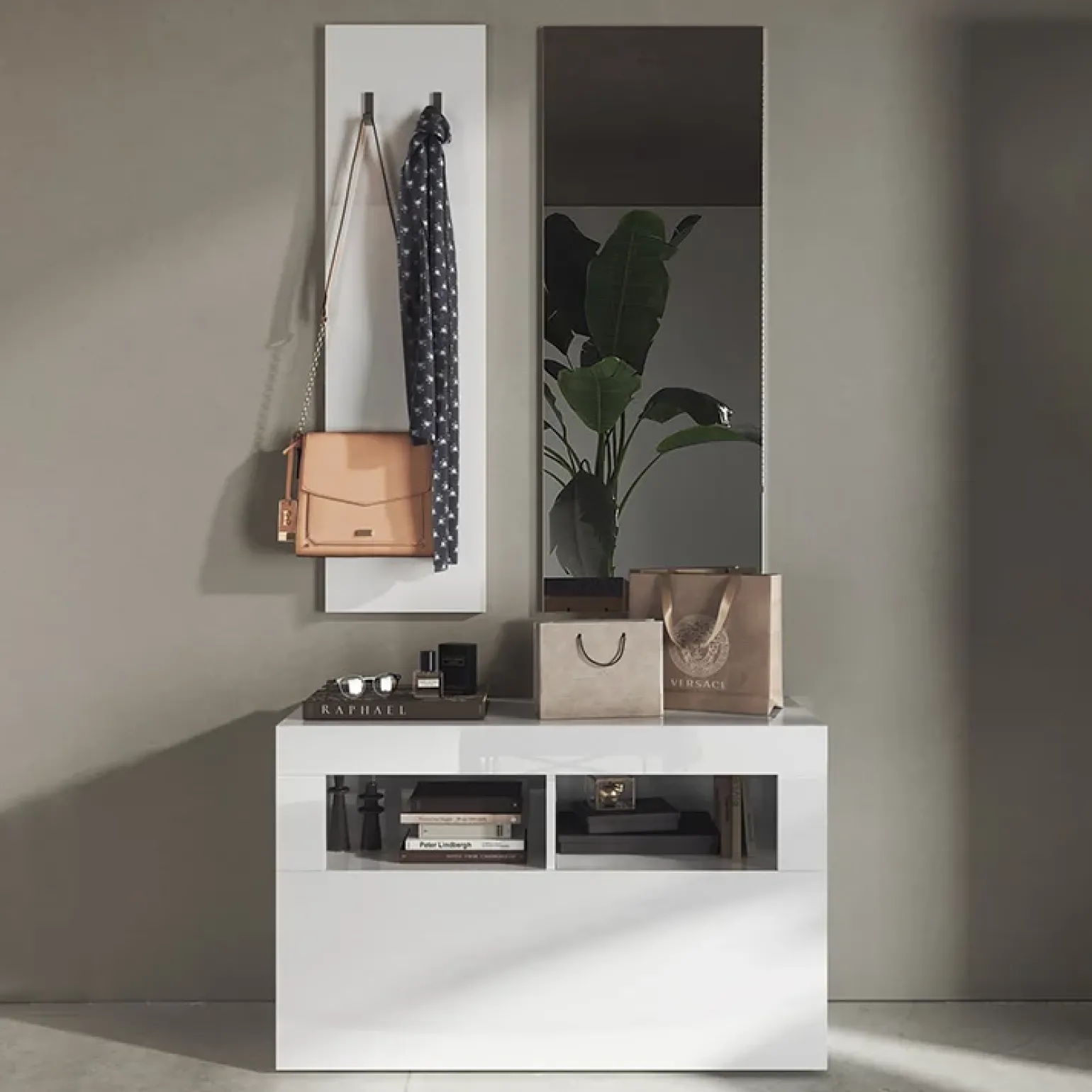 Mobile ingresso 91x174h cm moderno bianco lucido Eternity
