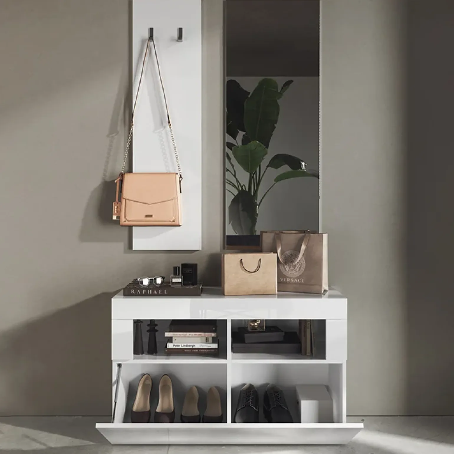 Mobile ingresso 91x174h cm moderno bianco lucido Eternity