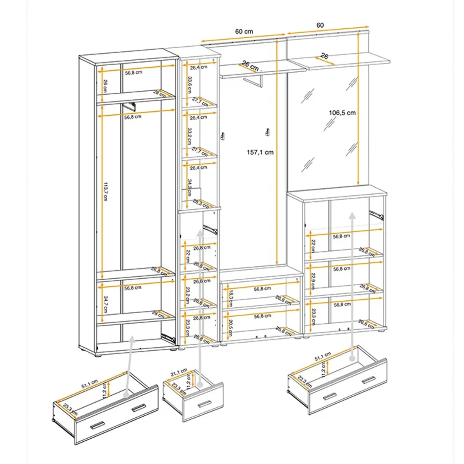 Mobile ingresso 210x203h cm moderno rovere sonoma California Gihome®