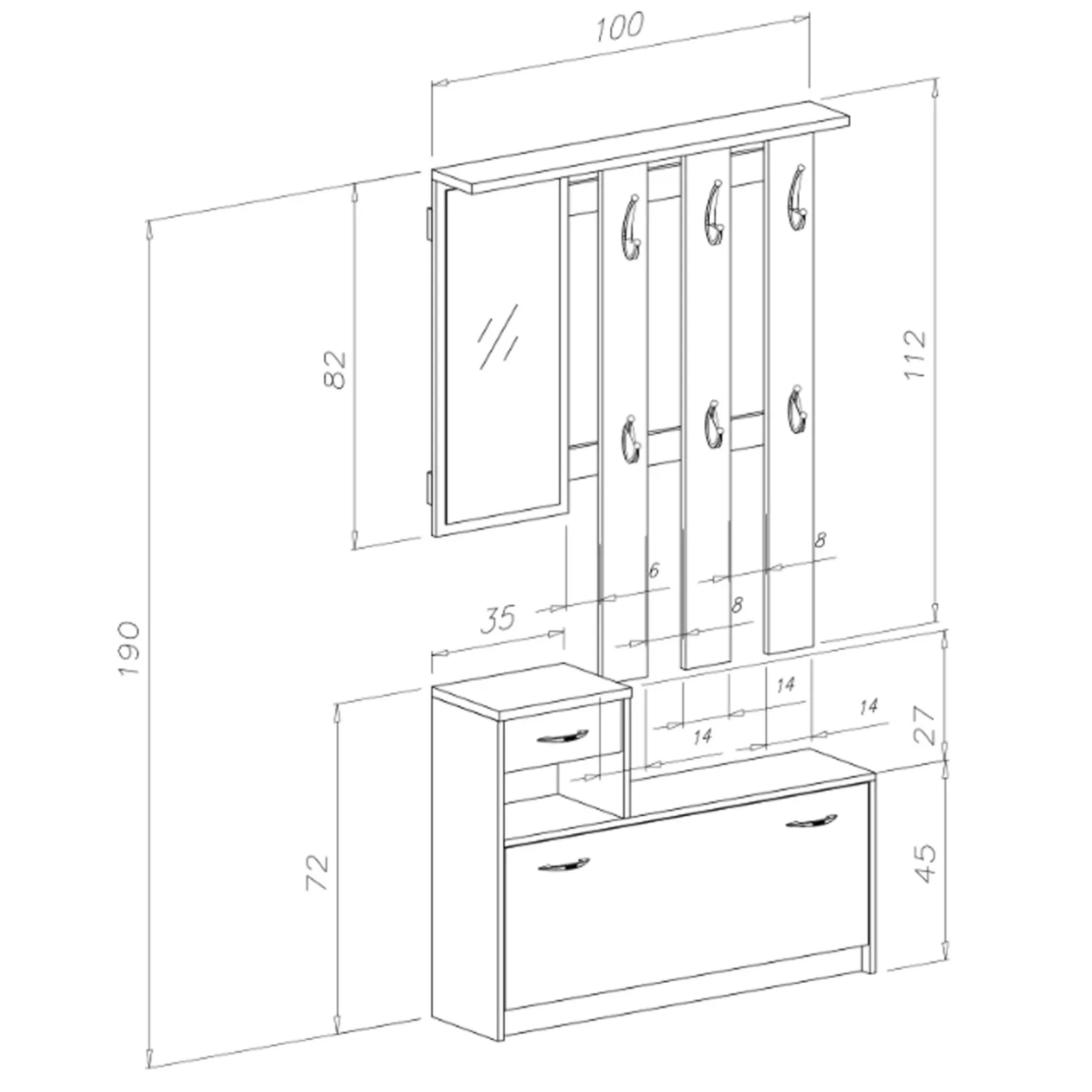 Mobile ingresso 100x190h cm moderno grigio beige Thomas