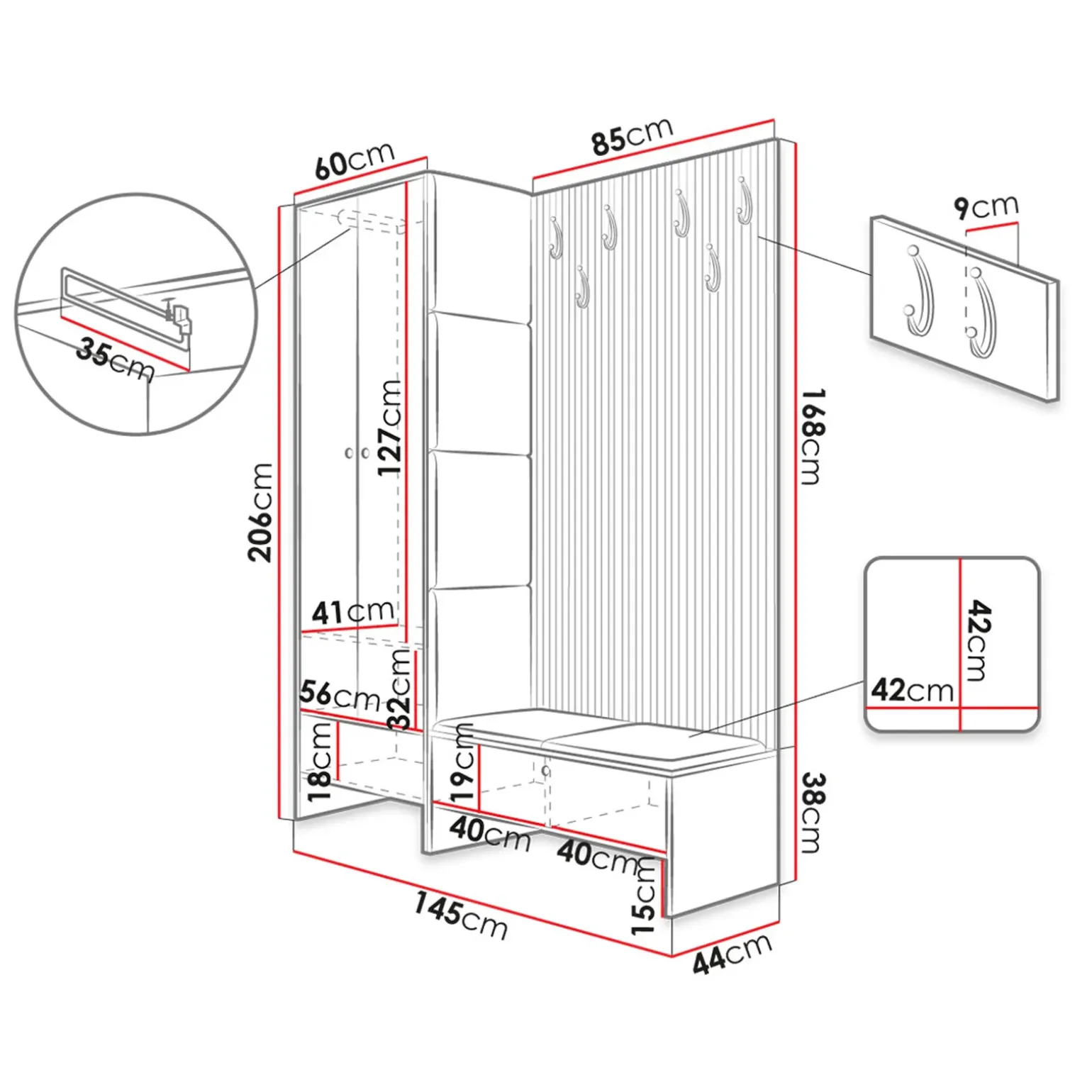 Mobile ingresso 145x168h cm rovere rustico grigio Welly 4