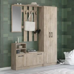 Mobile ingresso155x190h cm con specchio appendiabiti e scarpiera rovere Atlanta