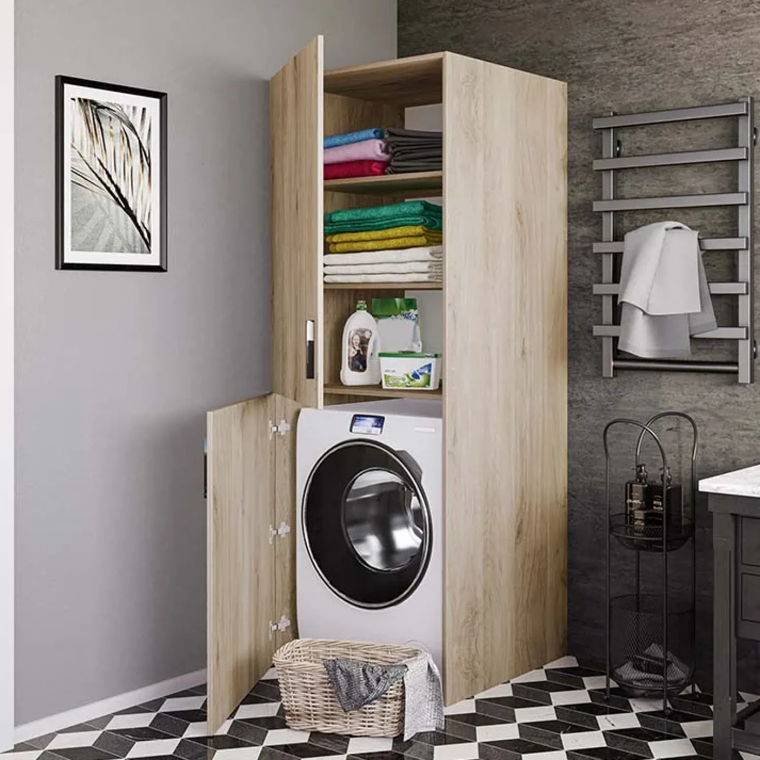 Mobile lavatrice 70x180h cm 2 ante e ripiani rovere Wash