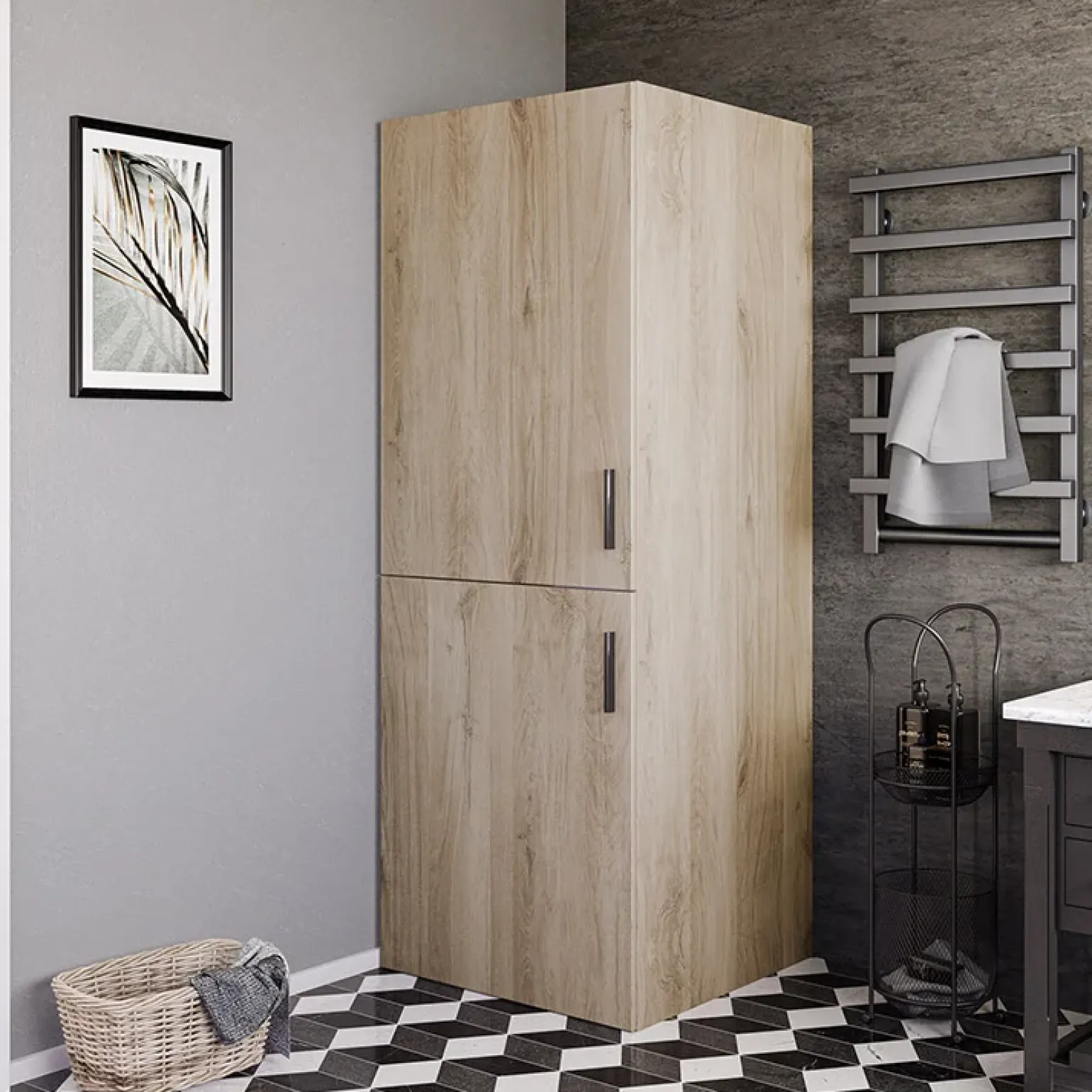 Mobile lavatrice 70x180h cm 2 ante e ripiani rovere Wash