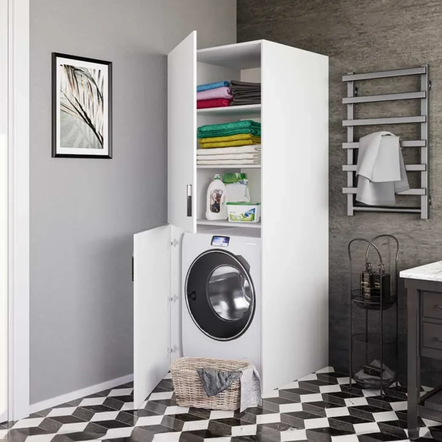 Mobile lavatrice 70x180h cm 2 ante e ripiani bianco opaco Wash