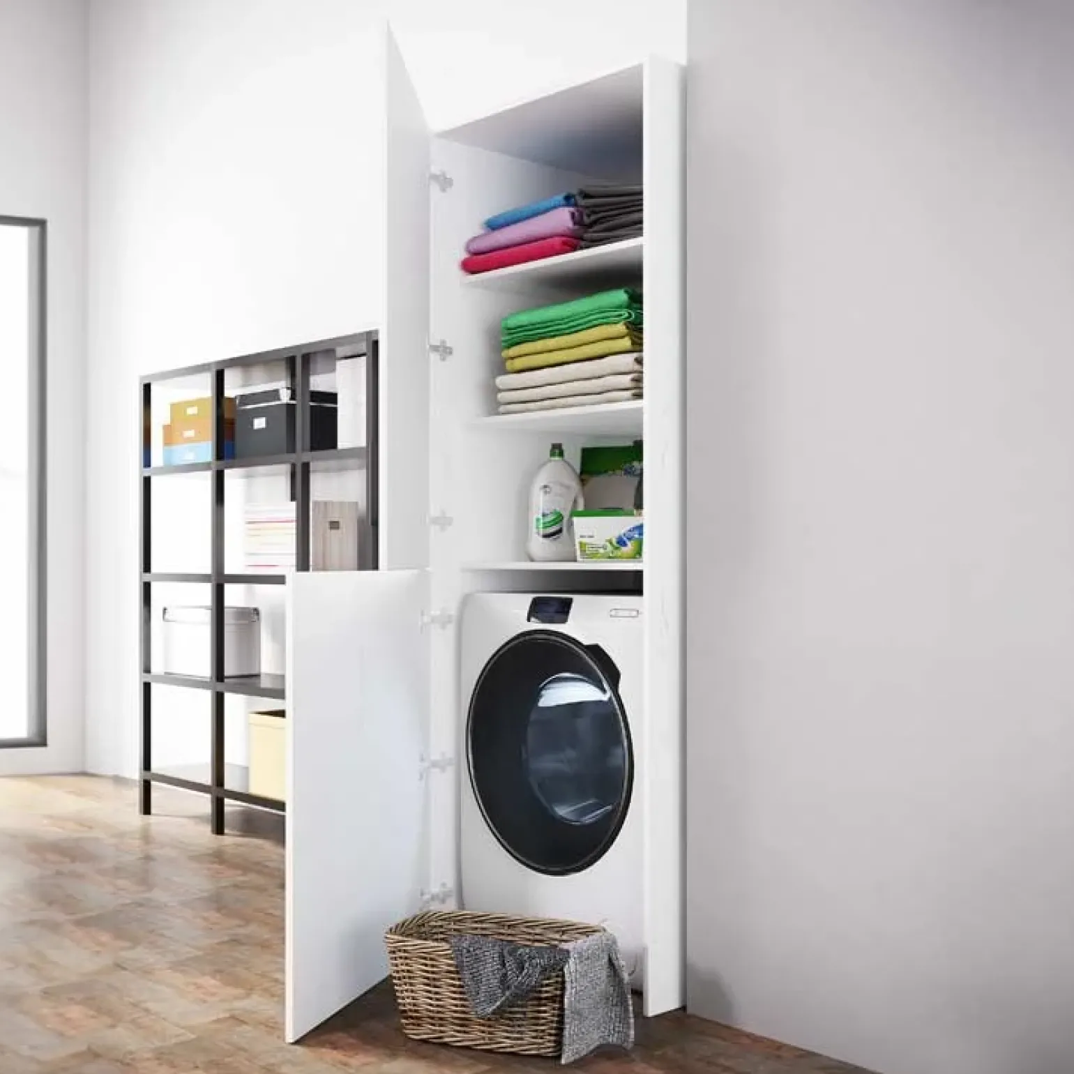 Mobile lavatrice 70x180h cm 2 ante e ripiani bianco opaco Wash