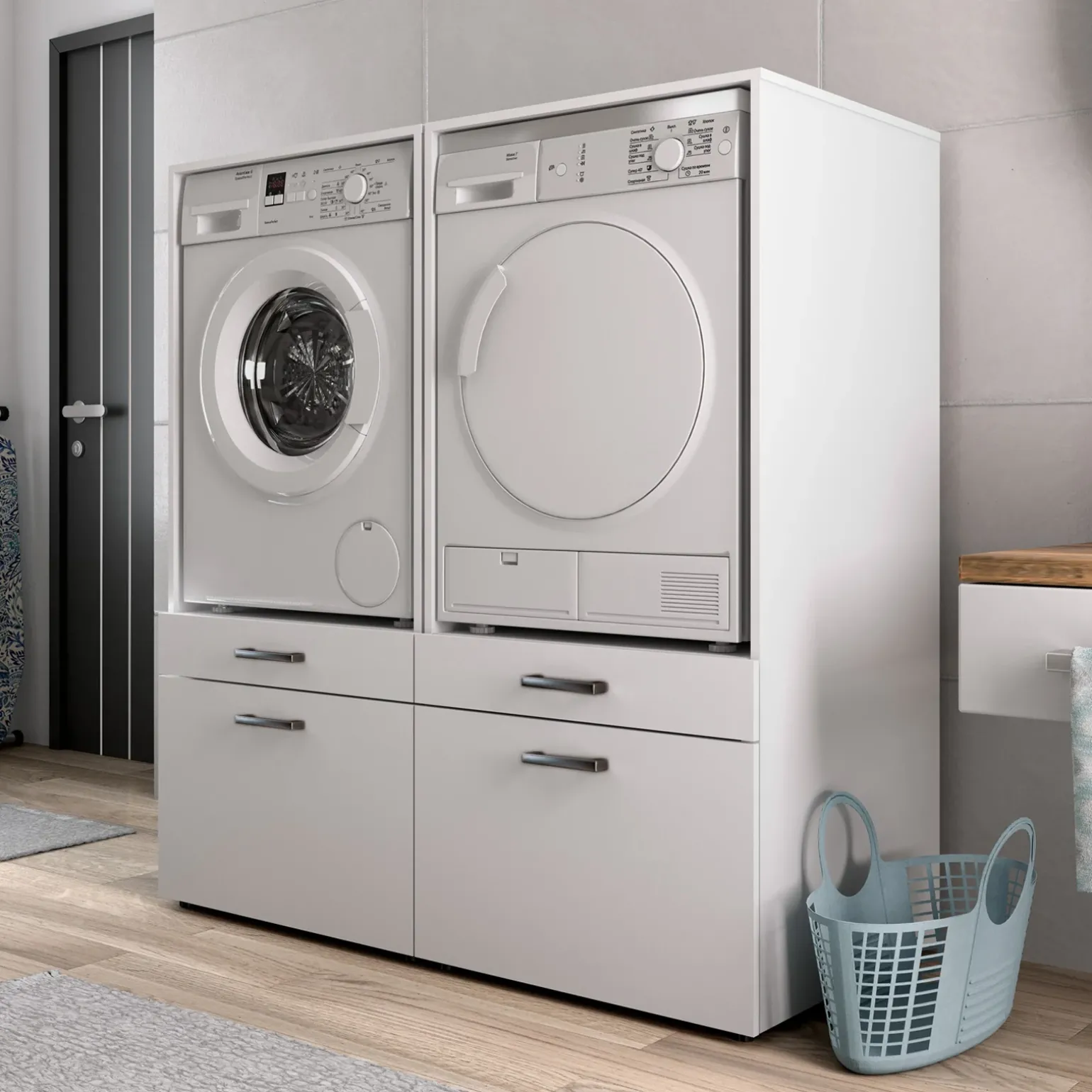 Mobile lavatrice 67x144h cm con cassettone bianco Water