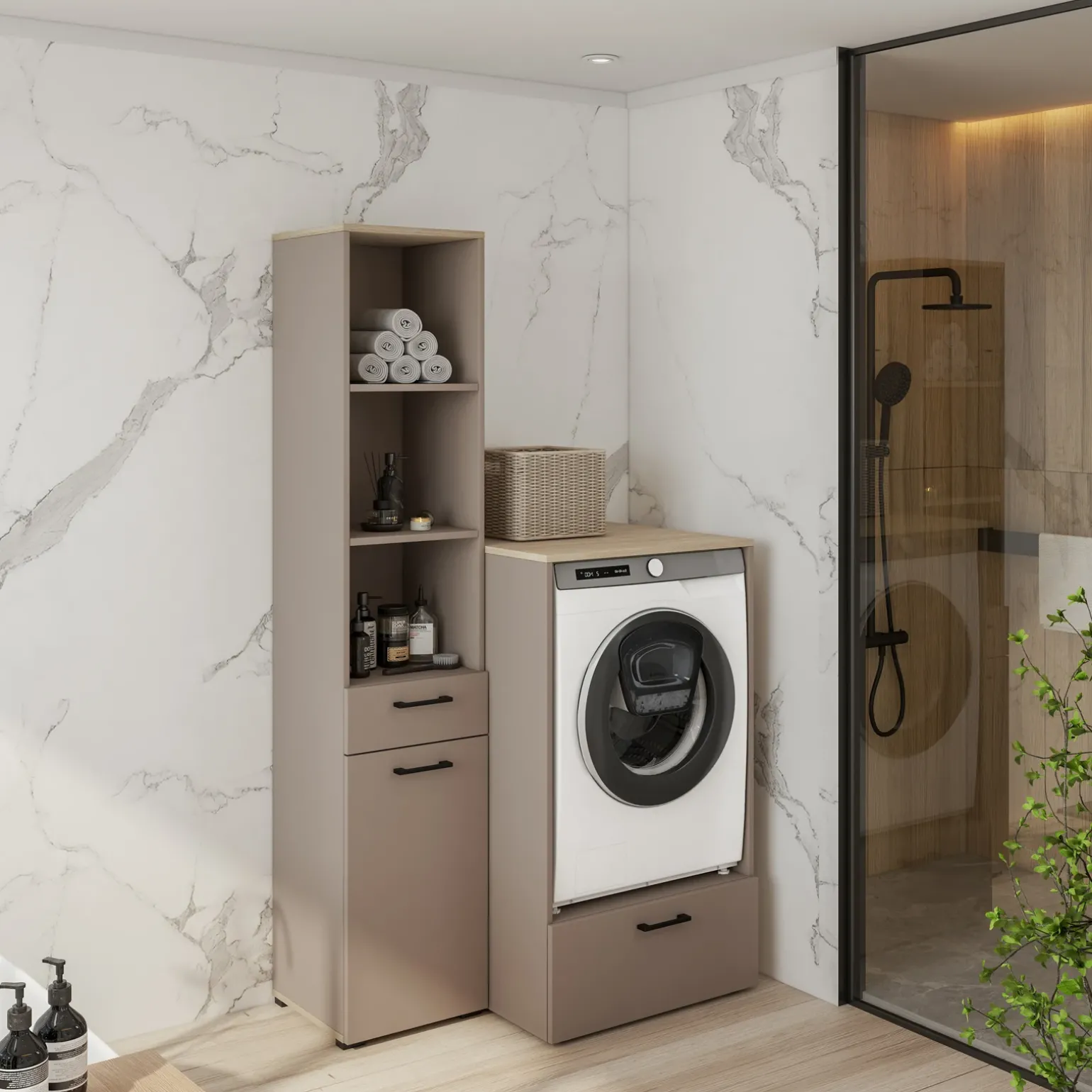 Mobile lavatrice 107x197h cm con colonna beige Wave