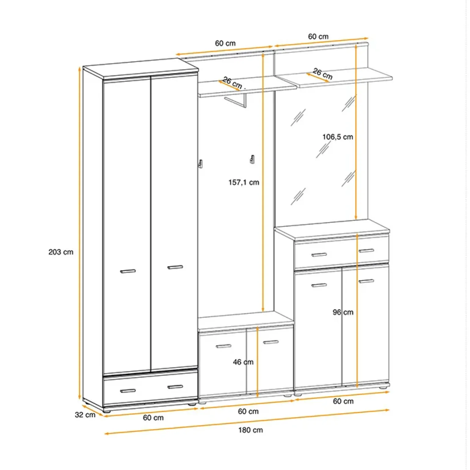 Mobile multiuso basso ingresso 60x96h cm rovere antracite San Francisco, New York, California Gihome®