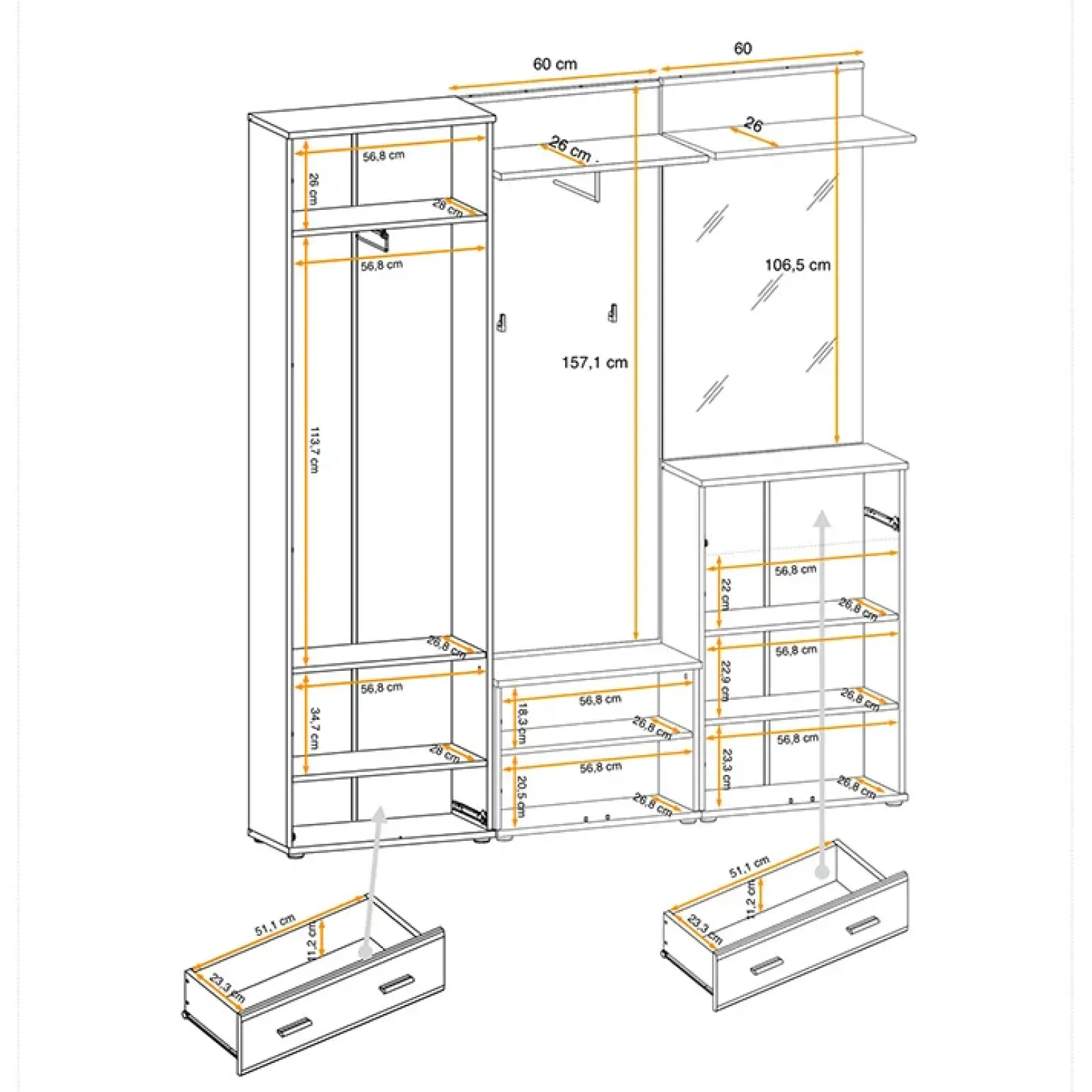 Mobile multiuso basso ingresso 60x96h cm rovere antracite San Francisco, New York, California Gihome®