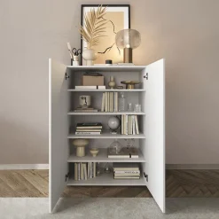 Mobile multiuso ingresso 78x116h cm scarpiera bianco lucido specchio Olimpo