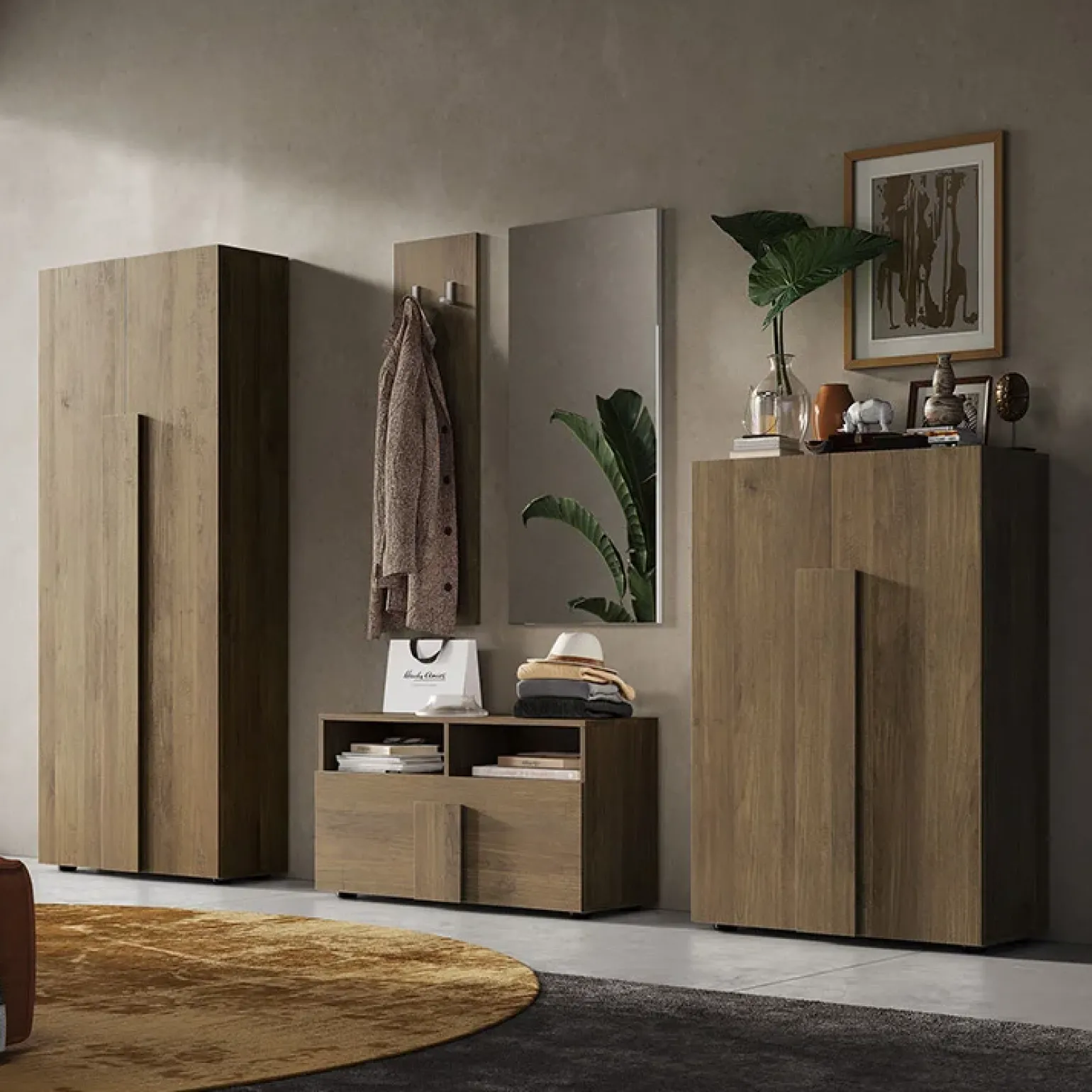 Mobile multiuso ingresso 78x187h cm appendiabiti rovere scuro Alvarez