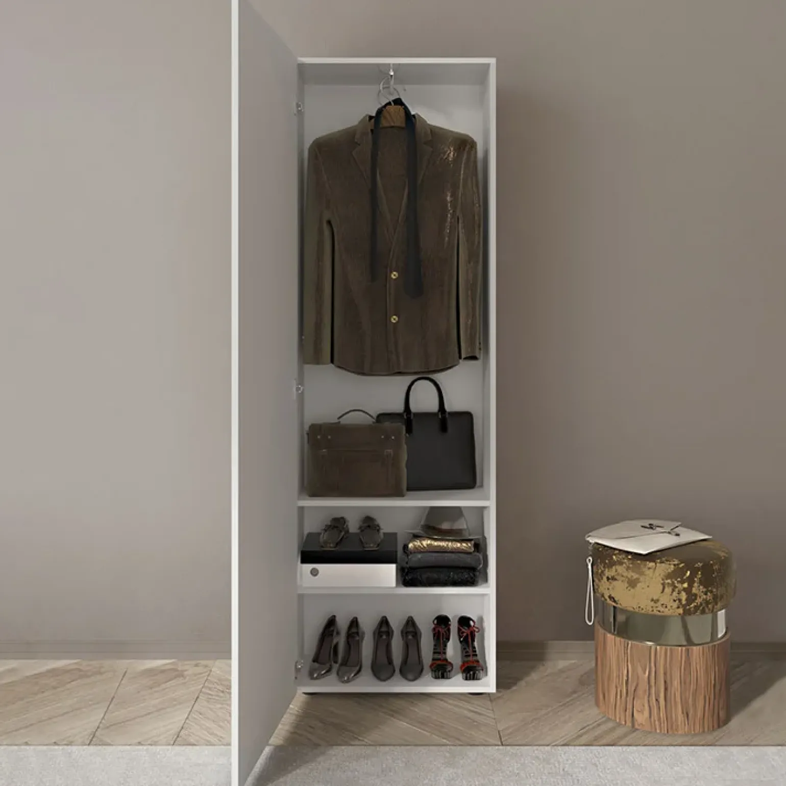 Mobile multiuso ingresso 60x187h cm appendiabiti bianco lucido specchio Olimpo