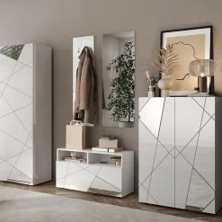 Mobile multiuso ingresso 60x187h cm appendiabiti bianco lucido specchio Olimpo