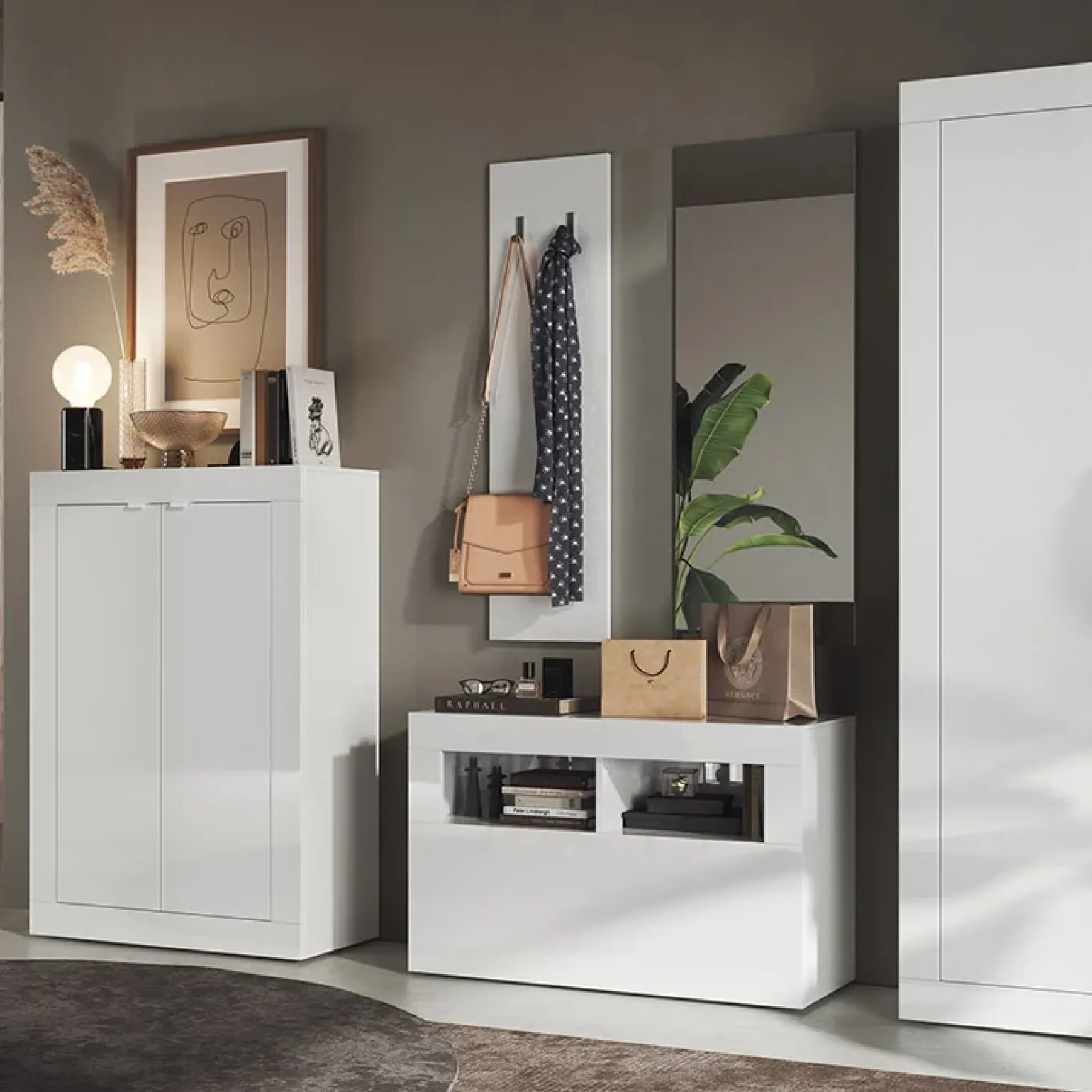 Mobile multiuso ingresso 78x116h cm scarpiera bianco lucido Eternity
