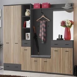 Mobile multiuso ingresso 60x203h cm 2 ante rovere antracite New York-California Gihome®