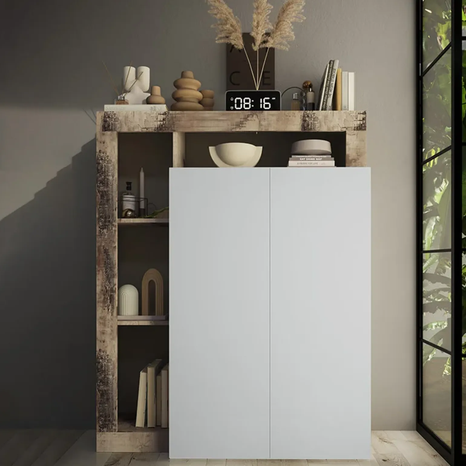 Mobile multiuso ingresso 108x138h cm scarpiera bianco lucido pero Invictus