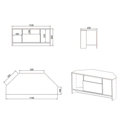 Mobile porta TV angolare 110x49h cm 3 vani 1 ribalta bianco lucido Folk