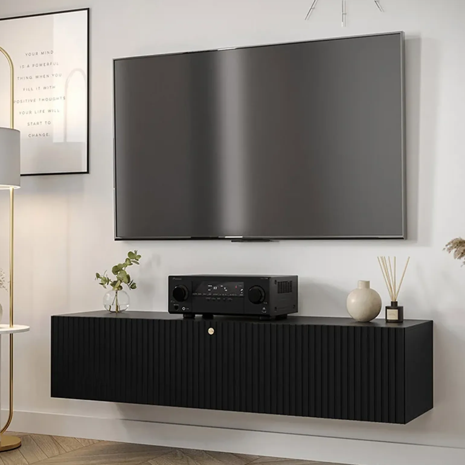 Mobile porta TV sospeso 150x34h cm 1 anta nero Kiruna 4