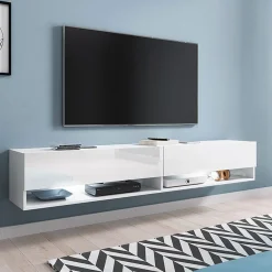 Mobile porta TV sospeso 180x30h cm con LED bianco lucido Gregoria