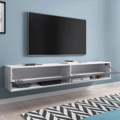 Mobile porta TV sospeso 180x30h cm con LED bianco lucido Gregoria