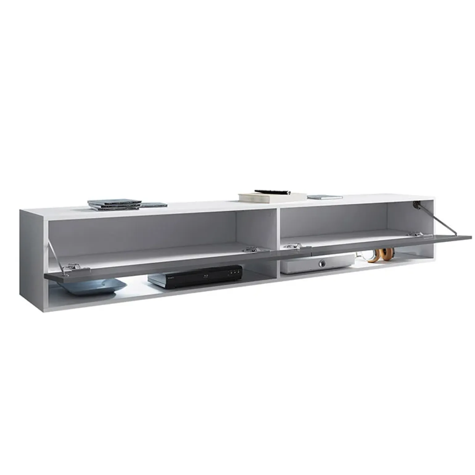Mobile porta TV sospeso 180x30h cm con LED bianco lucido Gregoria