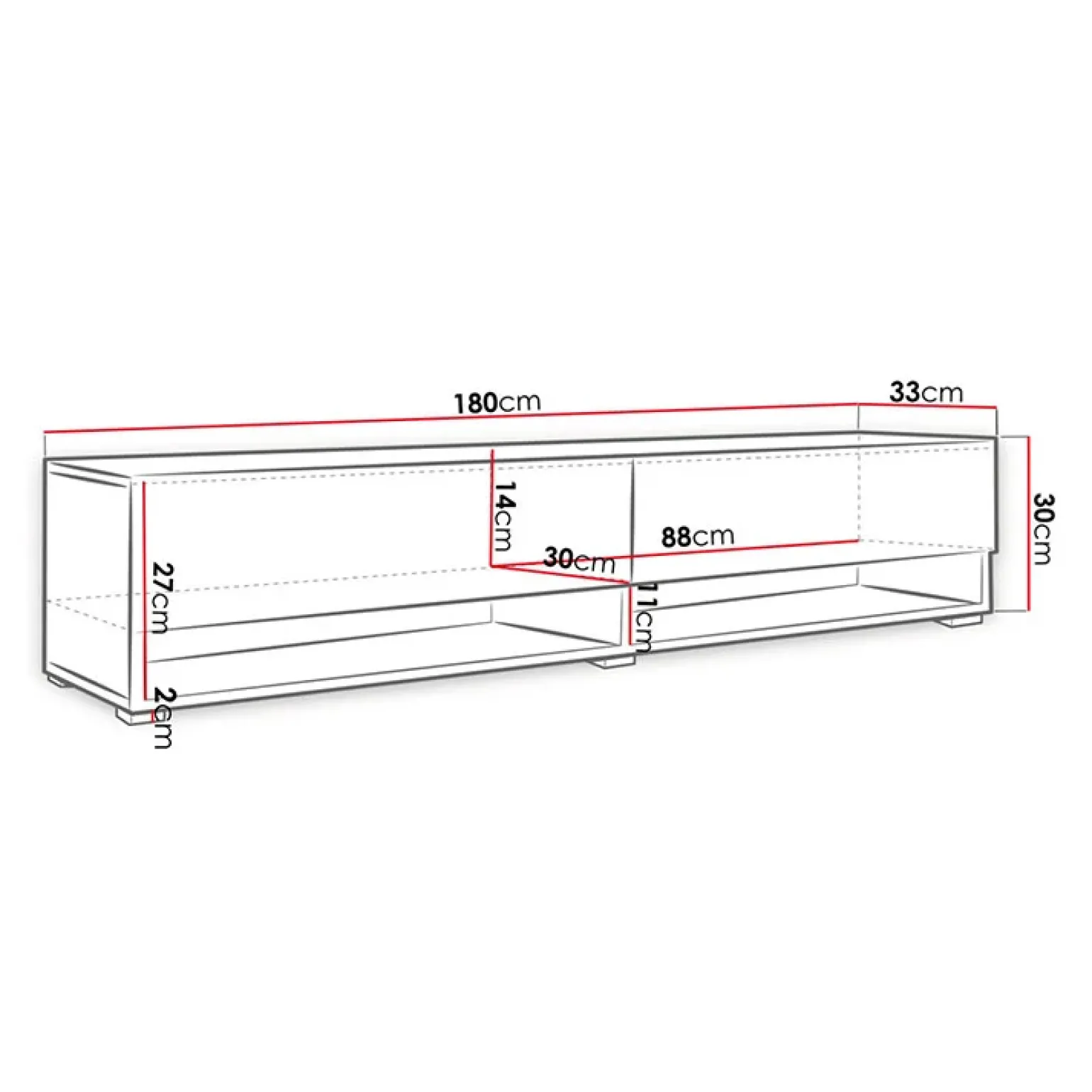 Mobile porta TV sospeso 180x30h cm con LED bianco lucido Gregoria
