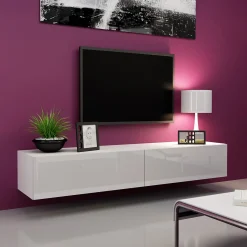 Mobile porta tv sospeso 180x30h cm 2 ante moderno bianco lucido Teodora