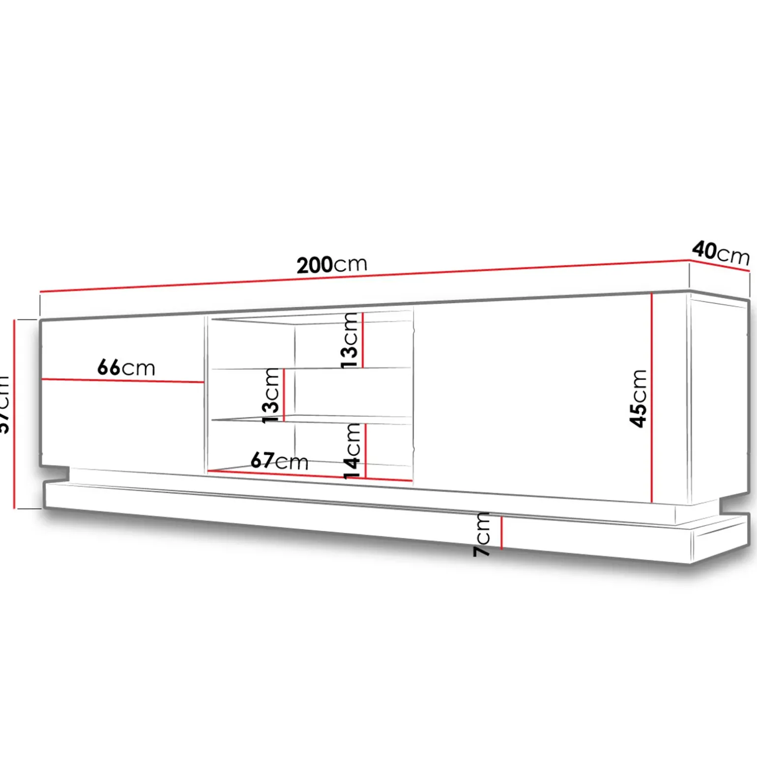 Mobile porta tv sospeso 200x57h cm 2 ante 2 vani a giorno bianco lucido Bianca
