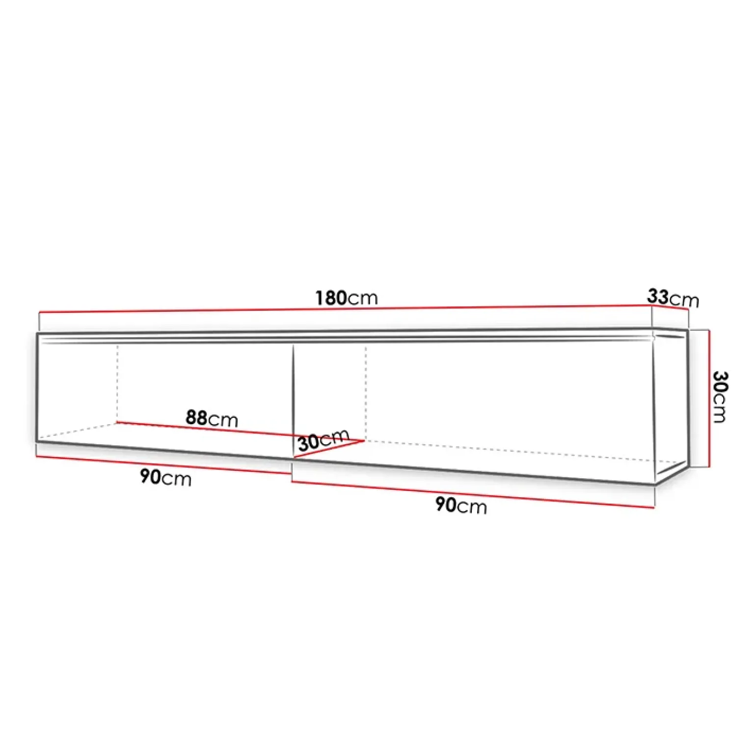 Mobile porta TV sospeso 180x30h cm con LED design bianco lucido rovere Silvia