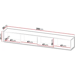 Mobile porta TV sospeso 200x31h cm 2 ante a ribalta nero opaco Mirel