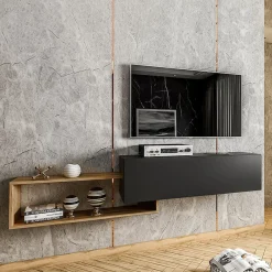 Mobile porta TV sospeso 210x48h cm moderno rovere nero Brigida