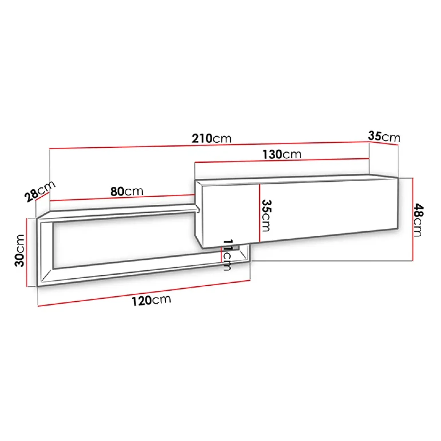 Mobile porta TV sospeso 210x48h cm moderno rovere bianco Brigida