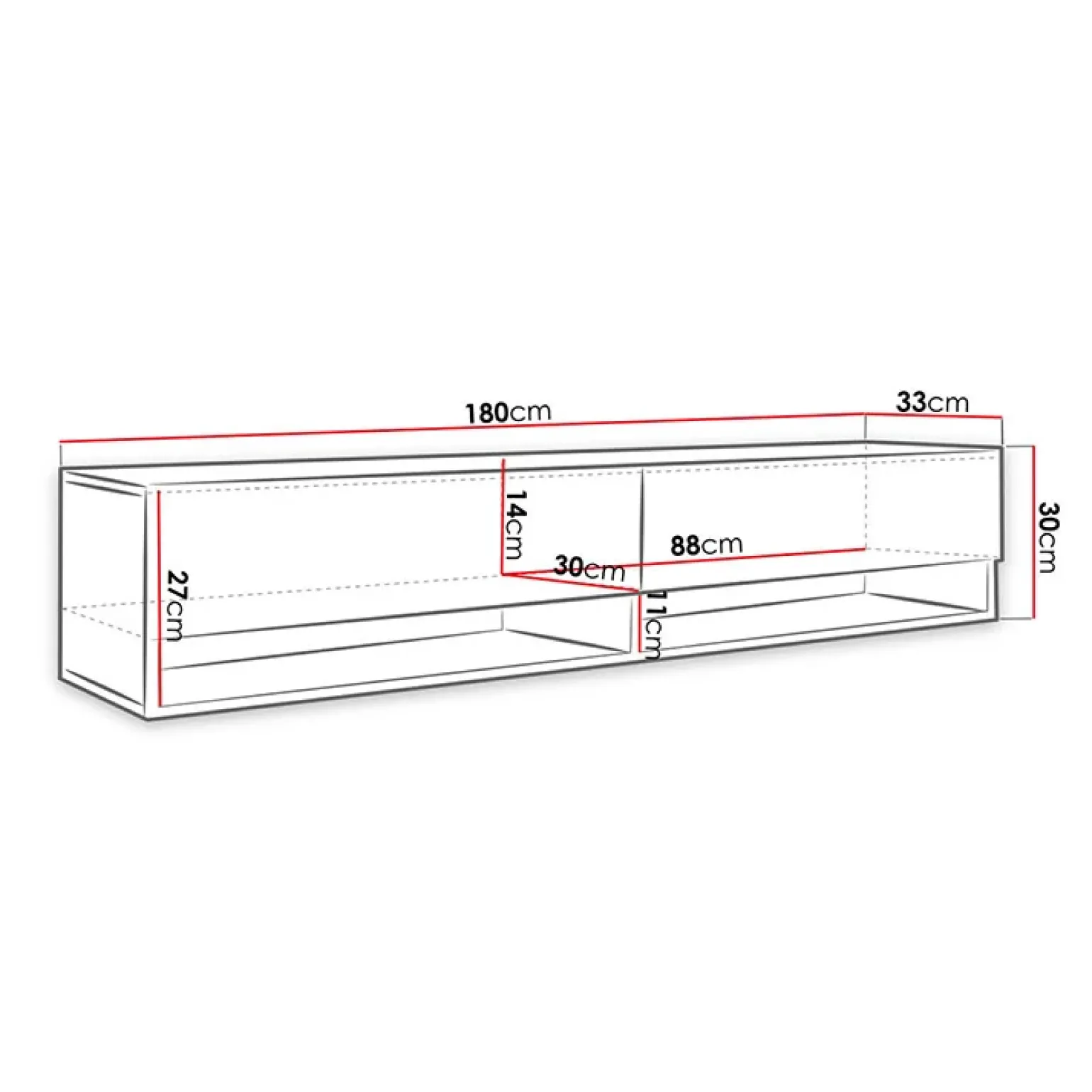 Mobile porta TV sospeso 180x30h cm con LED rovere Gregoria