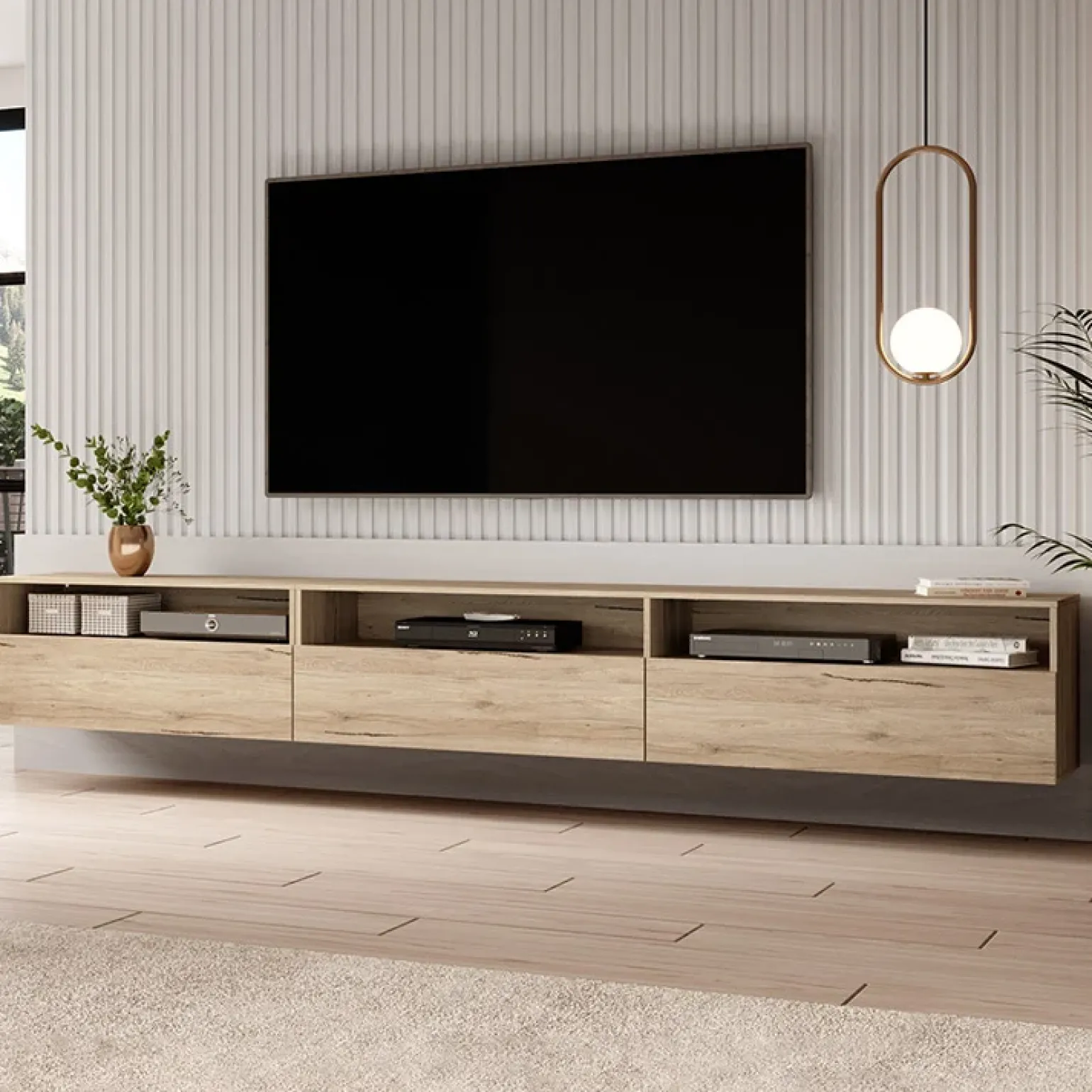 Mobile porta TV sospeso 270x42h cm rovere Emotion Gihome®