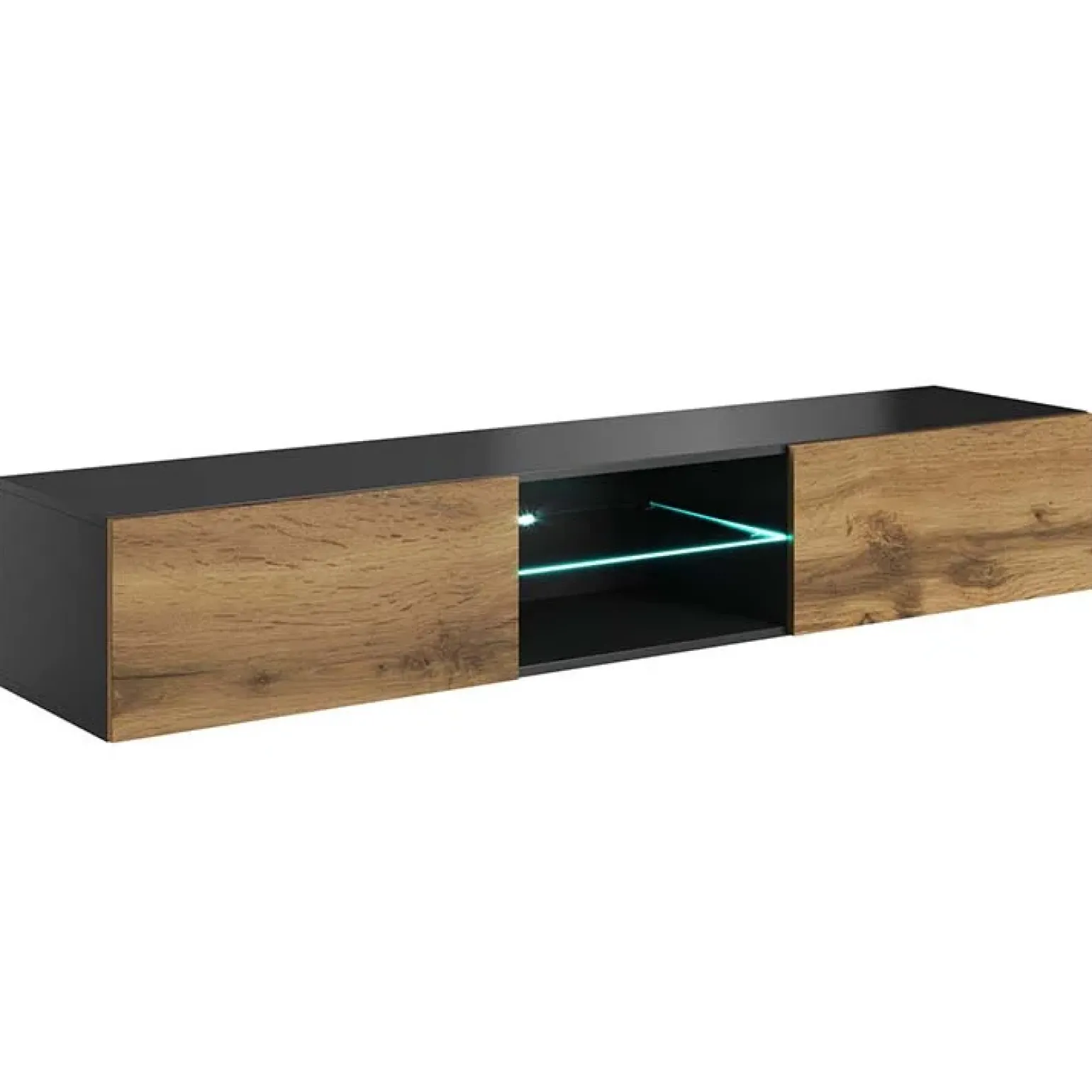 Mobile porta TV sospeso 180x30h cm 2 ante industrial rovere scuro antracite Momo
