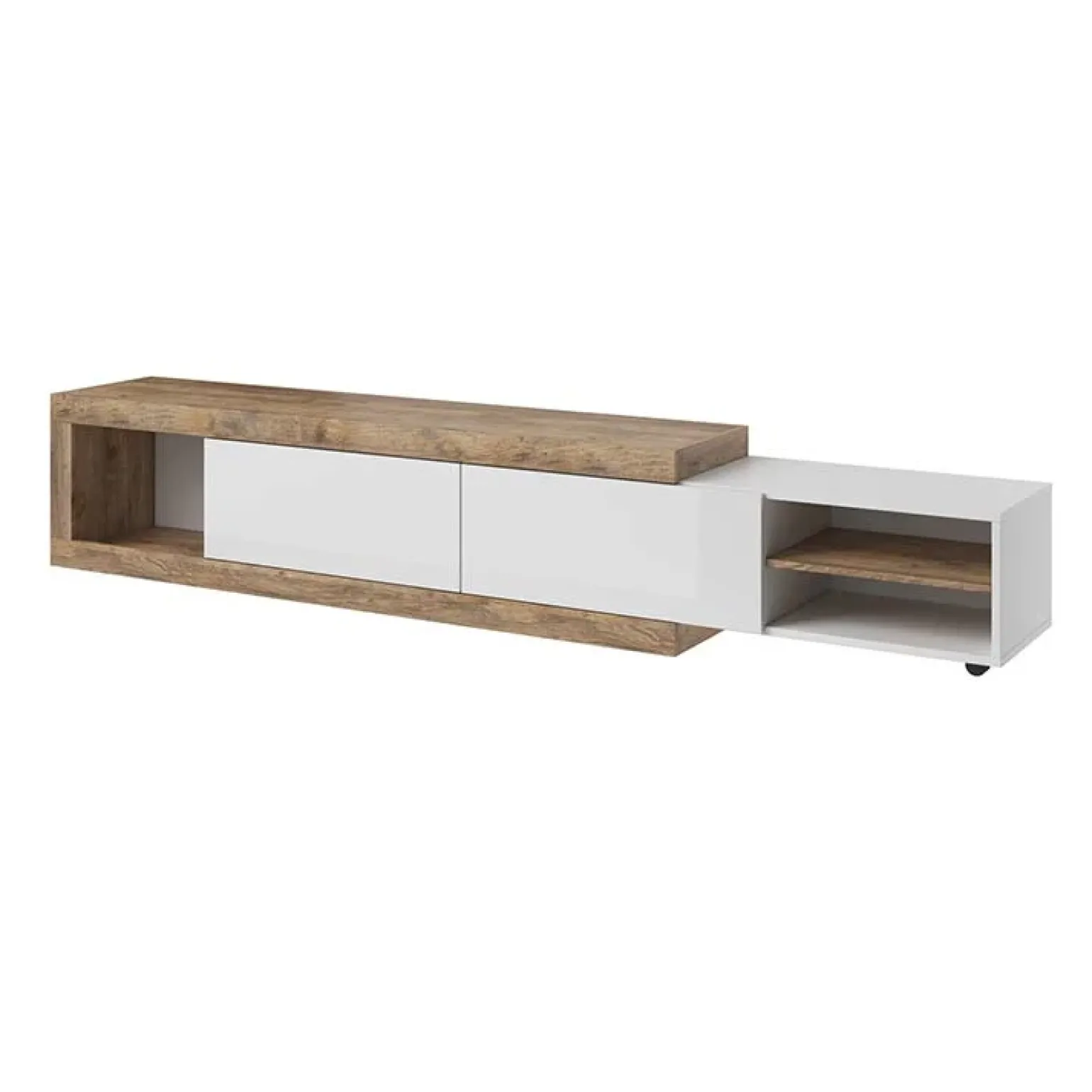 Mobile porta TV 200/242x 44h cm 2 ante moderno estraibile bianco lucido rovere Aria