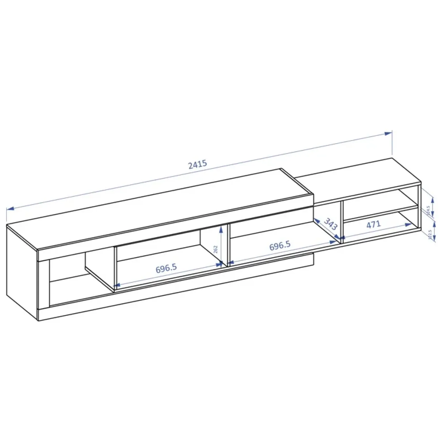 Mobile porta TV 200/242x 44h cm 2 ante moderno estraibile bianco lucido rovere Aria