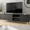 Mobile porta tv 175x42cm 2 vani a giorno 3 ante nero Nyborg