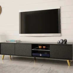 Mobile porta tv 175x42cm 2 vani a giorno 3 ante nero Nyborg