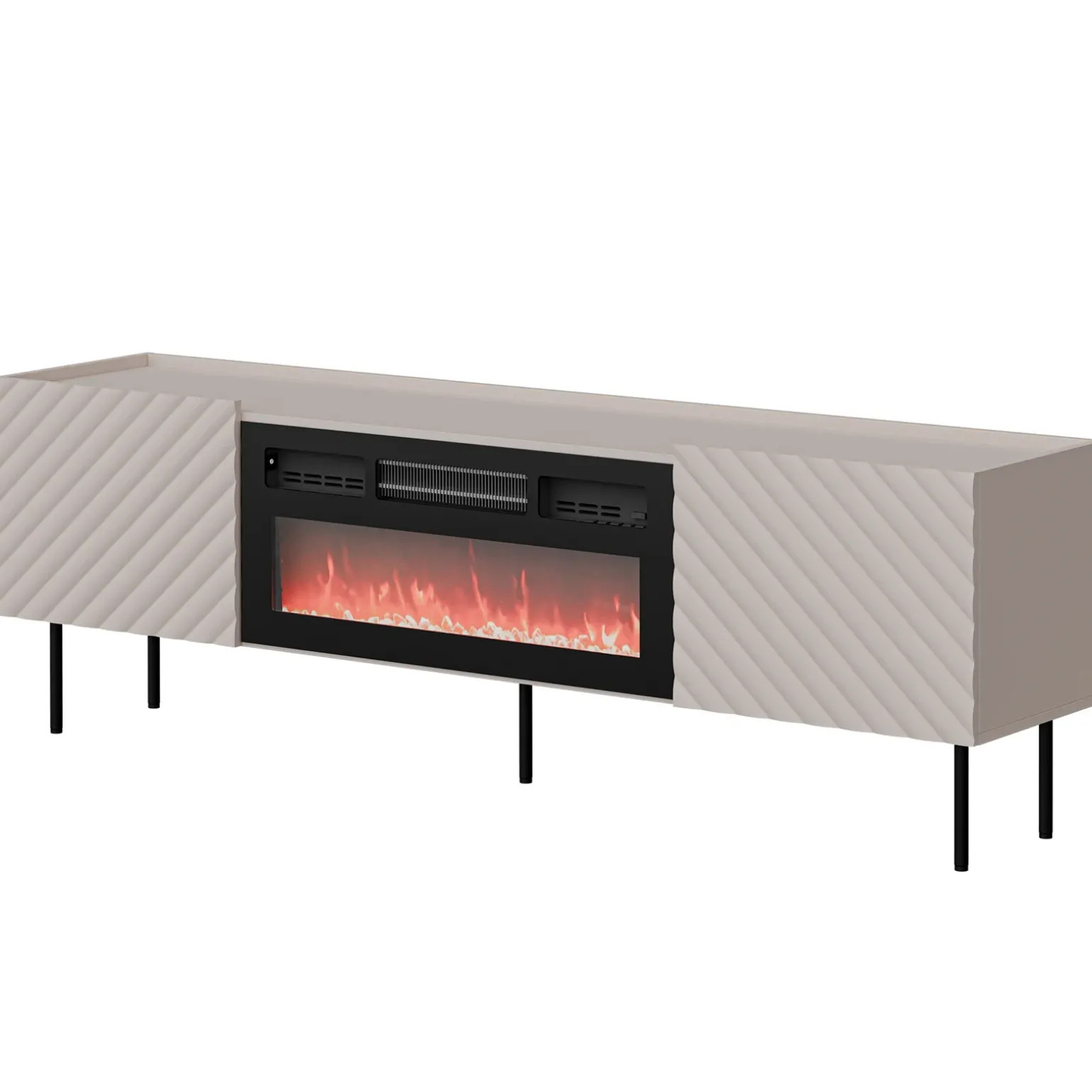Mobile porta TV 181x59h cm 2 ante con caminetto con frontali decorati beige Daniele